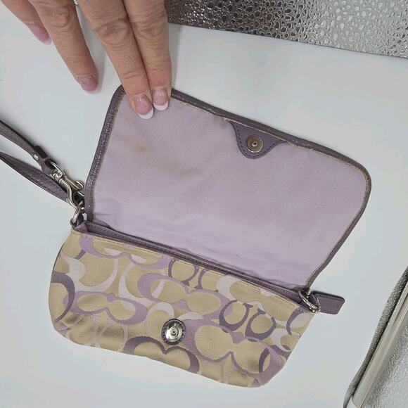 Vtg Coach Purple Signature Logo CC Pattern Fabric Mini Bag Wristlet Pockets - Picture 8 of 16